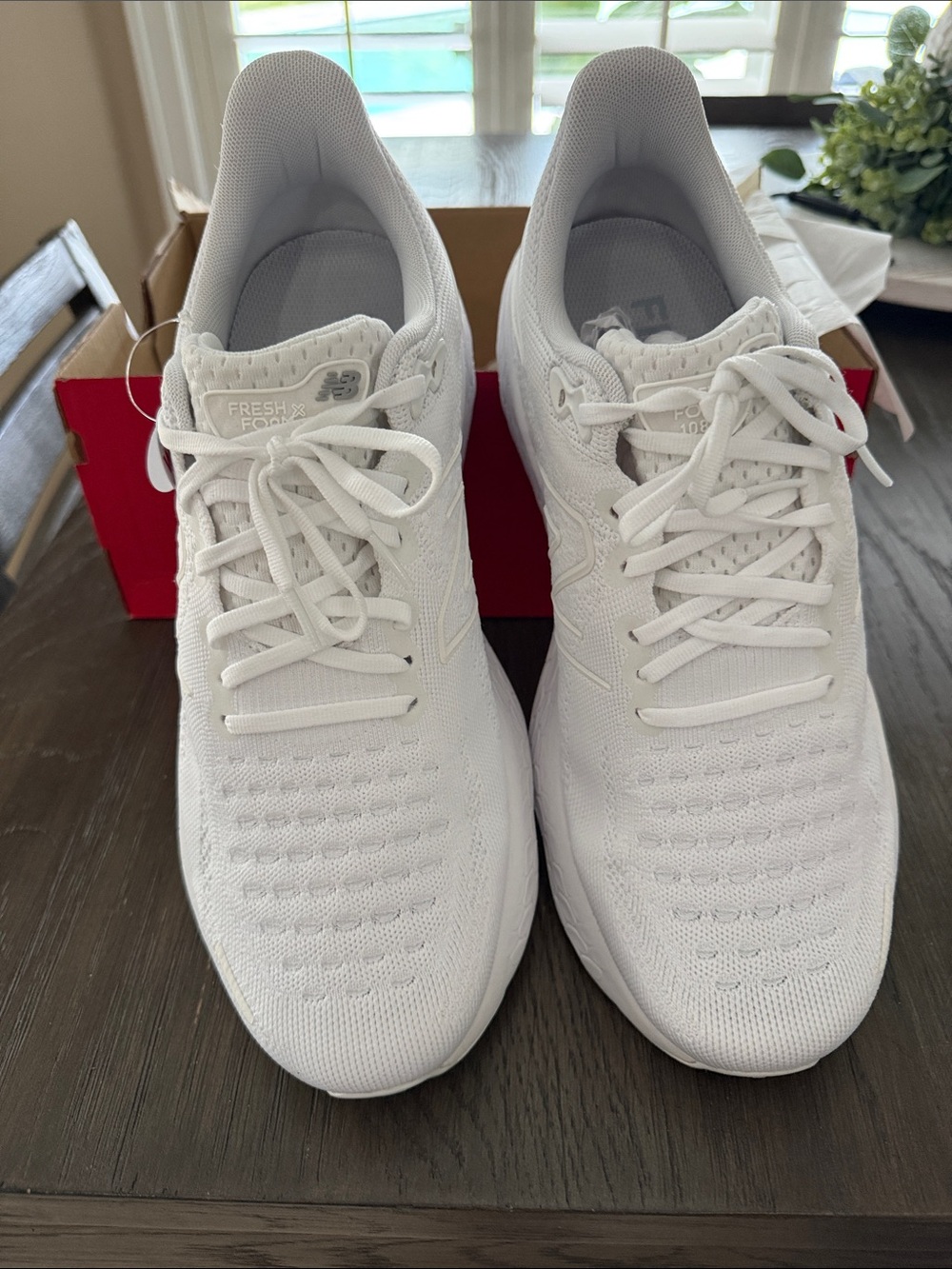 New Balance Men's All-White Athletic Running Sneakers fresh foam X 1080 V wide